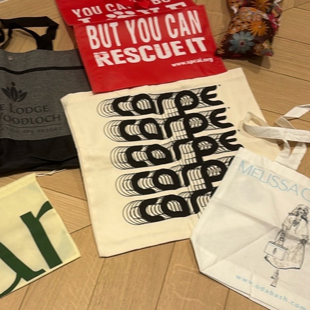 Lot of 4 Reusable Tote Bags Rescue Carpe Diem Woolrich NEW/Used